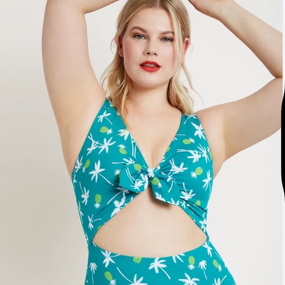 Eloquii NWT GREEN Swimsuit with Pineapple Print - Picture 1 of 16